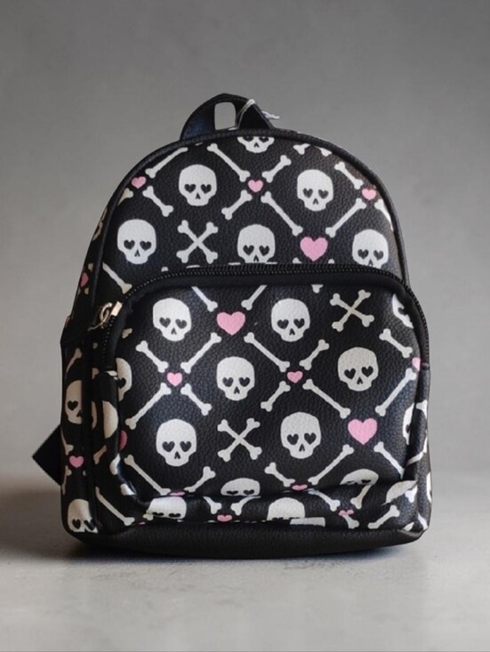 Claire's Handbags - Black and White Skulls and Bones w/ Pink Hearts Mini Backpack Purse ~ NWT